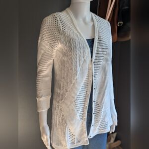 Cyrus White Buttons Top To Down Knit Cardigan